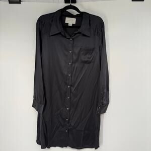 Brochu Walker Chevron Shirtdress Women's Size L Graphite Silk Blend Satin Modest